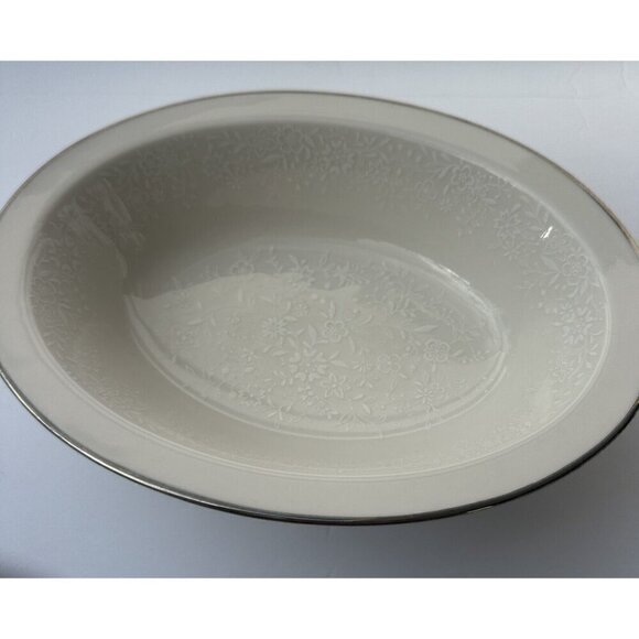 Noritake Affection Oval Serving Bowl 10” Ivory Floral Silver Trim Vintage 7192 - Picture 9 of 10